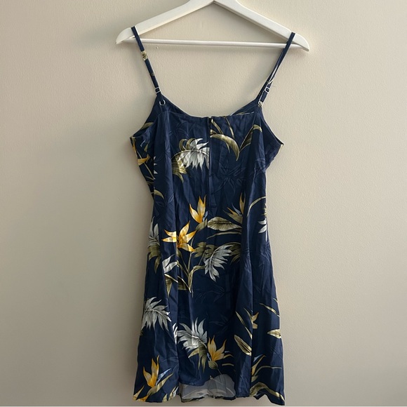 Paradise Found Dress Navy Blue Hawaiian Floral Print Bamboo Women Medium Vintage - Picture 7 of 10
